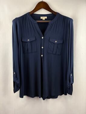 Women’s Style&Co Medium Navy Blue Half Button Blouse
